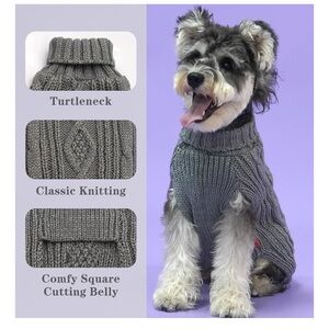 Classic Cable Knit Grey Turtleneck with Golden Thread Dog Sweater XL